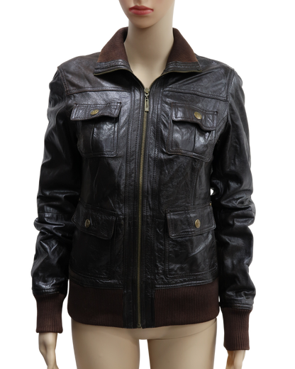 Veste en cuir marron foncée - Bershka - M