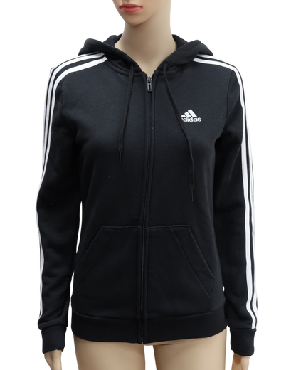 Veste noire à capuche à bandes blanches - Adidas - XS