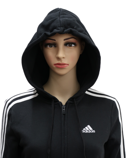 Veste noire à capuche à bandes blanches - Adidas - XS