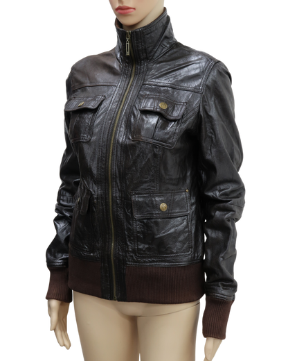 Veste en cuir marron foncée - Bershka - M