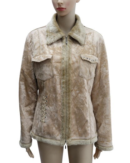 Manteau en fourrure beige avec lacets - Donnaio - L