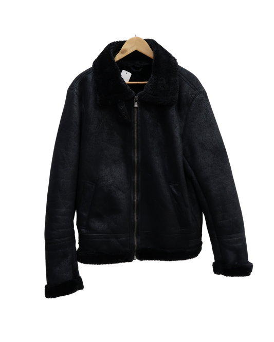 Manteau noire doublée moumoute noire - XL