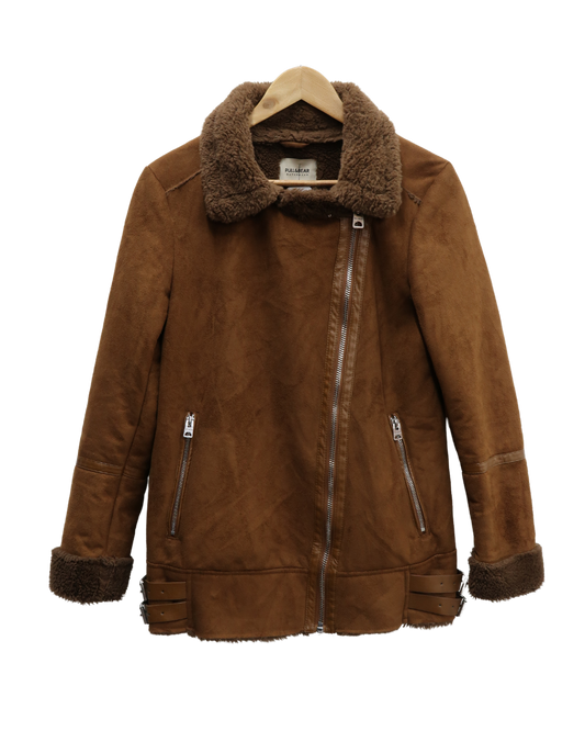 Manteau camel doublé de fourrure - Pull&Bear - M