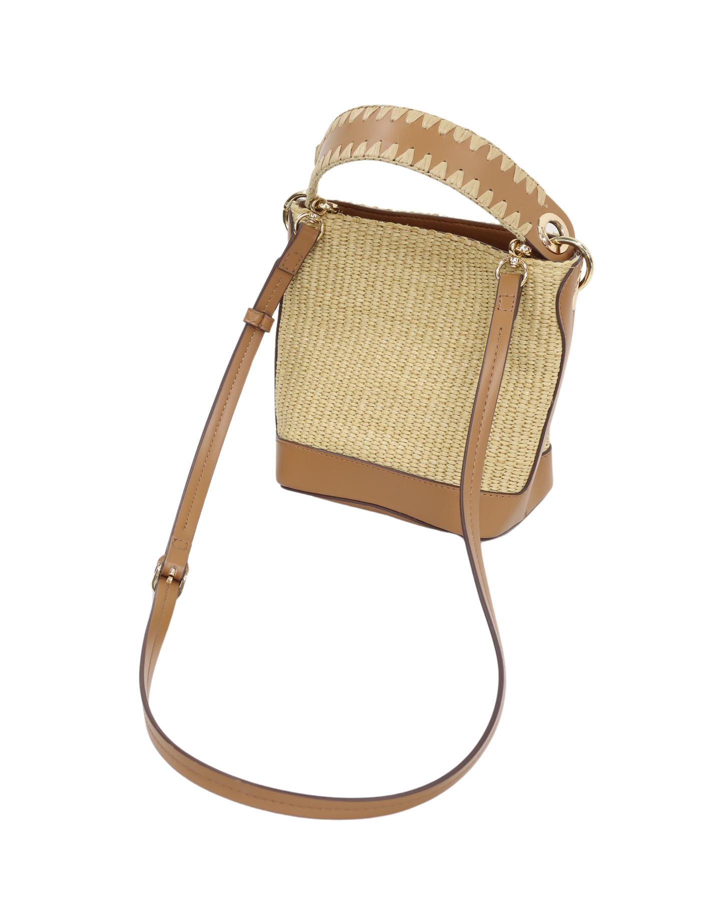 Sac à bandoulière effet paille et cuir marron clair - Parfois