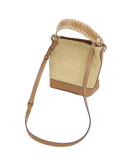 Sac à bandoulière effet paille et cuir marron clair - Parfois