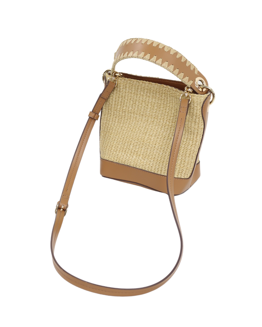 Sac à bandoulière effet paille et cuir marron clair - Parfois