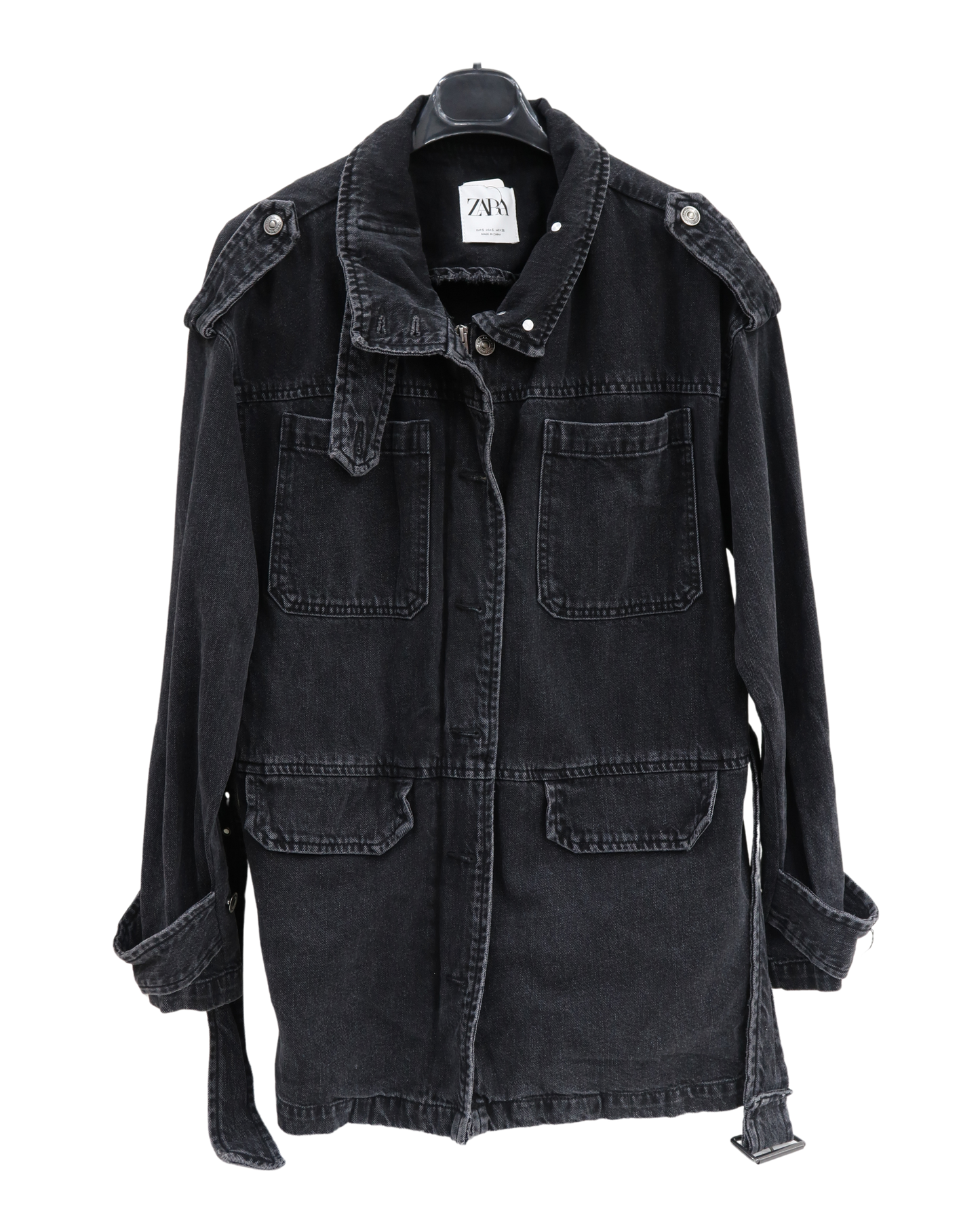 Veste longue en jean noire - Zara - S