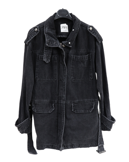 Veste longue en jean noire - Zara - S