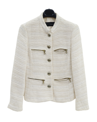 Blazer texturée crème à boutons dorés - Zara - M