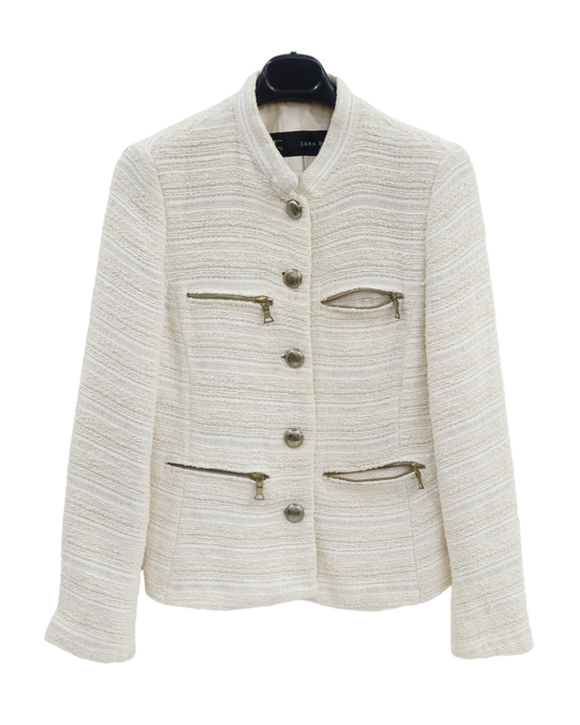 Blazer texturée crème à boutons dorés - Zara - M