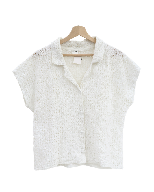 Chemise blanche en maille à manches courtes -  M