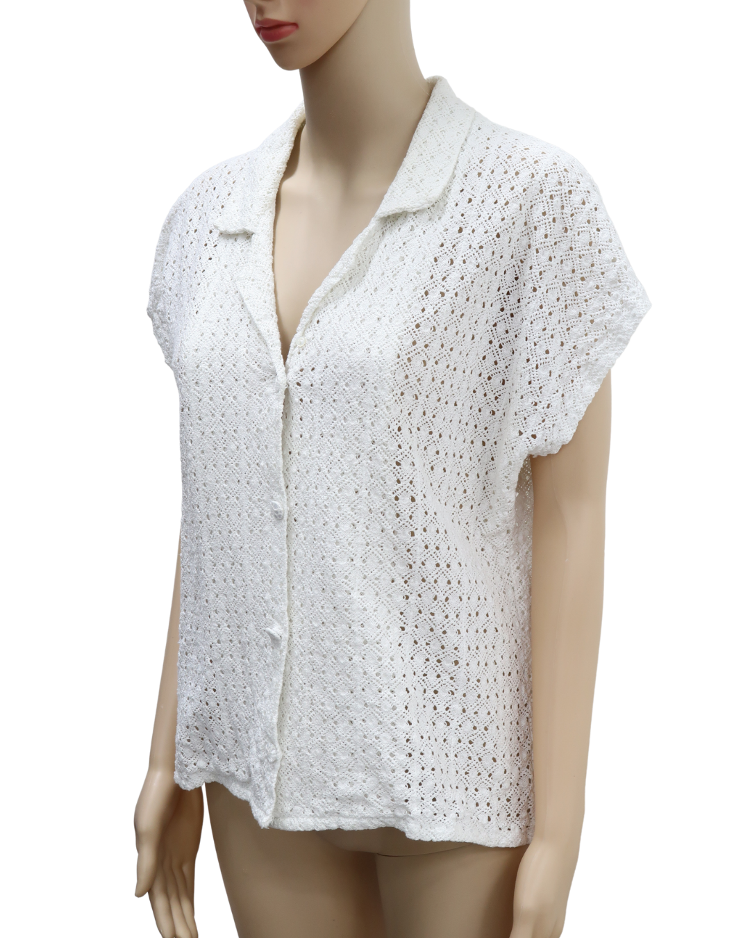 Chemise blanche en maille à manches courtes -  M