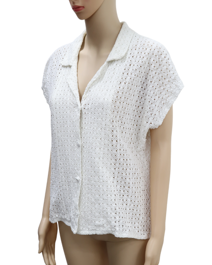 Chemise blanche en maille à manches courtes -  M