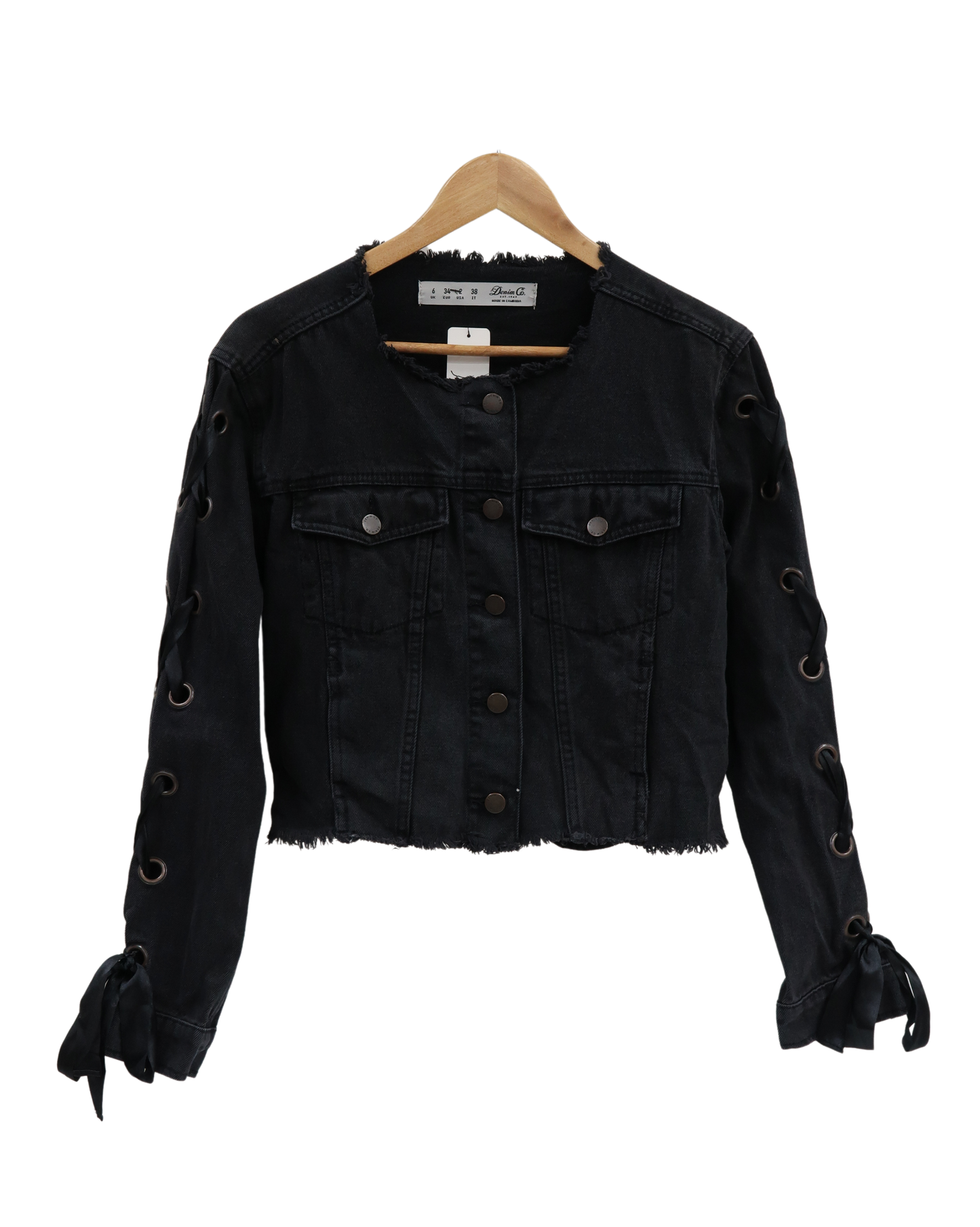 Veste en jean noire avec ruban tréssée sur les manches - DenimCo - XS