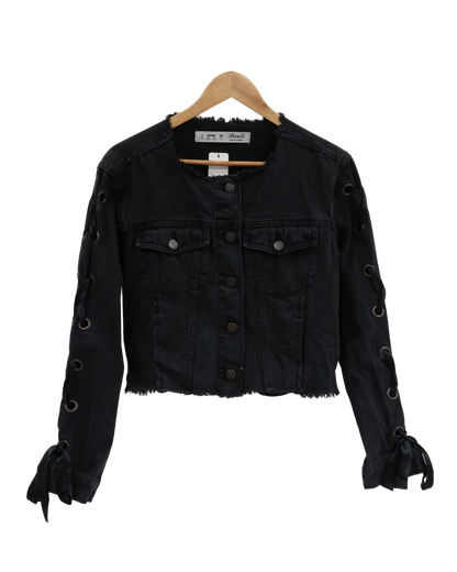 Veste en jean noire avec ruban tréssée sur les manches - DenimCo - XS