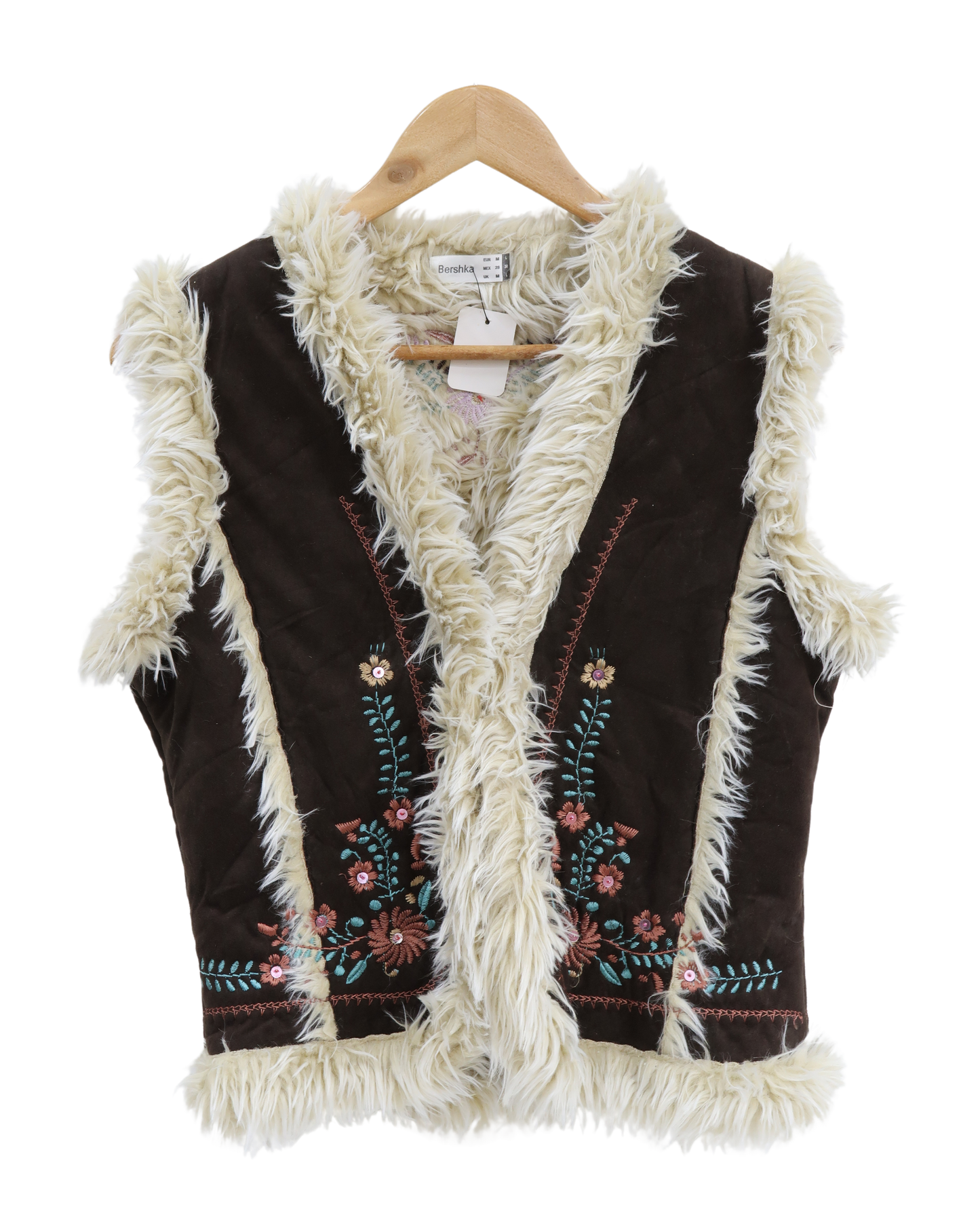 Veste motifs fleuris marron avec fourrure beige - Bershka - M