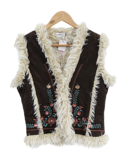 Veste motifs fleuris marron avec fourrure beige - Bershka - M