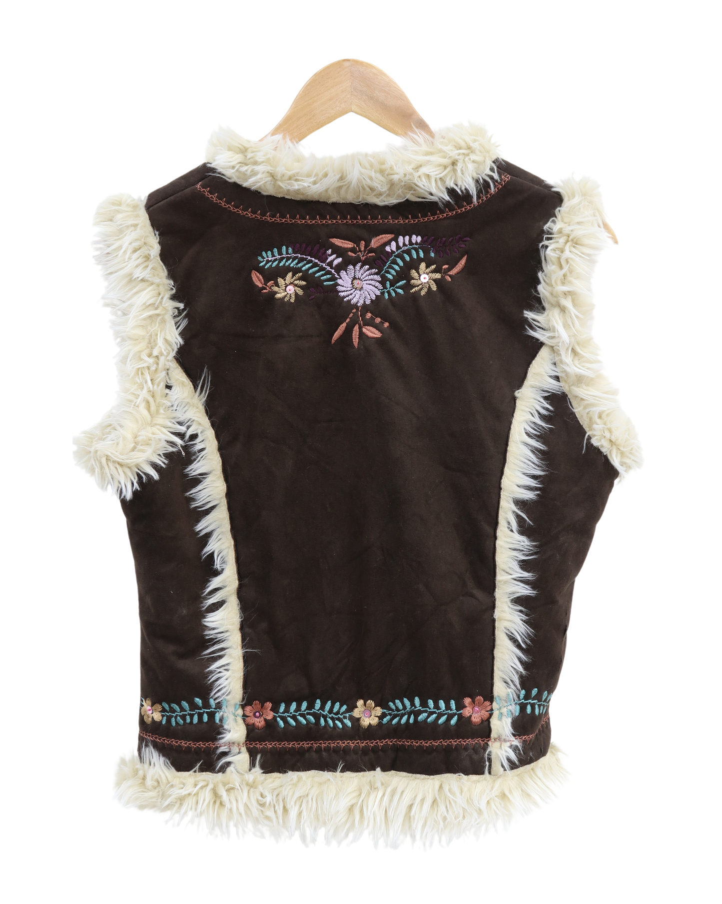 Veste motifs fleuris marron avec fourrure beige - Bershka - M