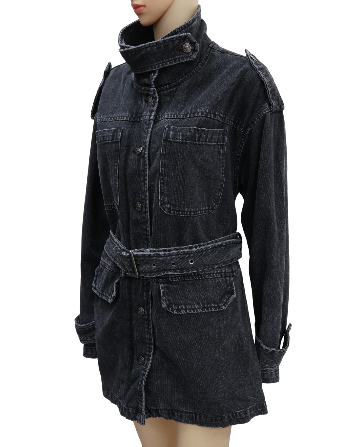 Veste longue en jean noire - Zara - S