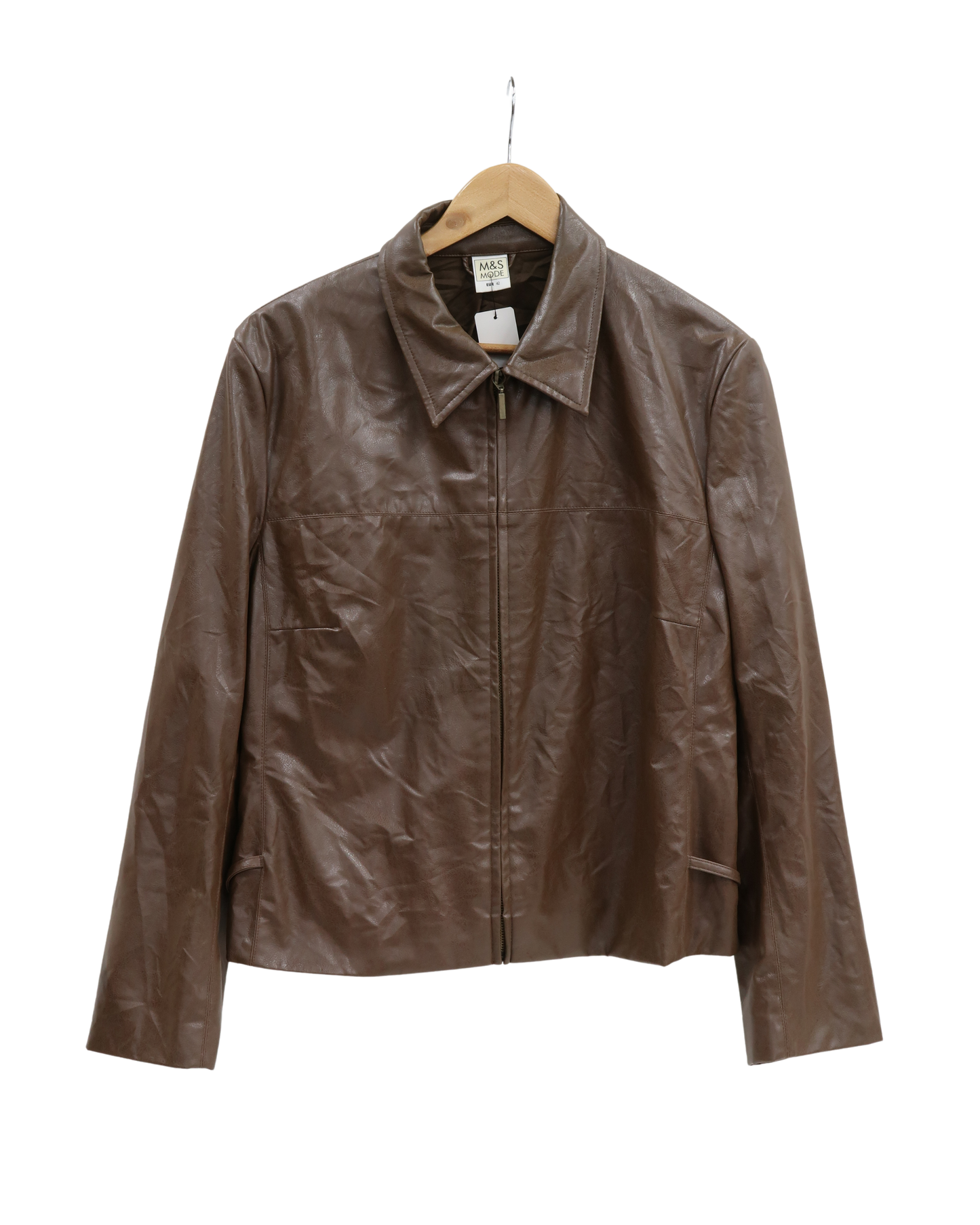 Veste simili cuir marron chocolat à manches longues - M&S Mode - XL