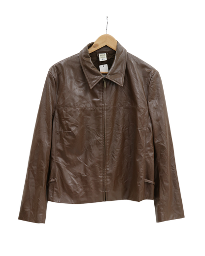 Veste simili cuir marron chocolat à manches longues - M&S Mode - XL