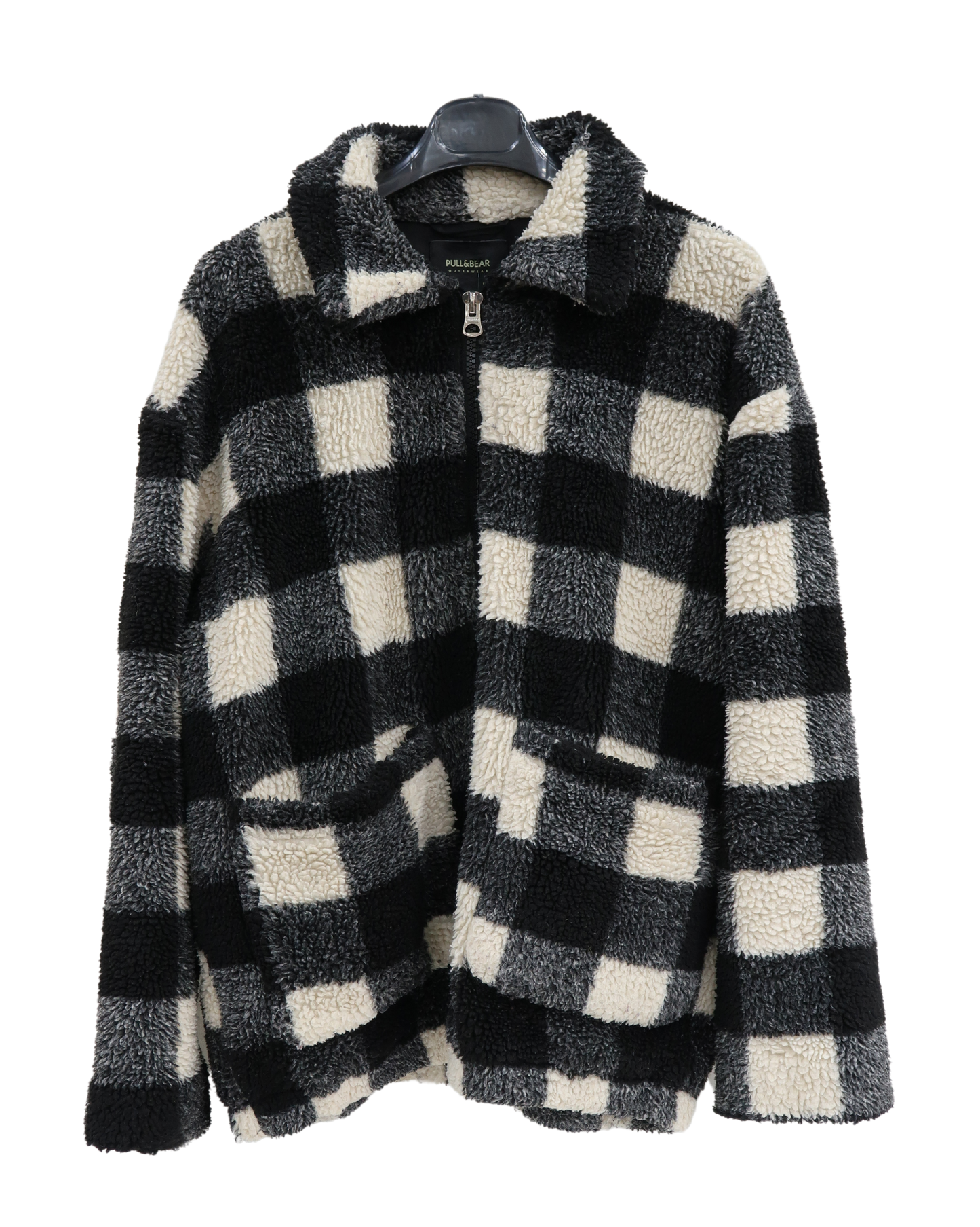 Manteau à carreaux crème, noir et gris - Pull&Bear - M