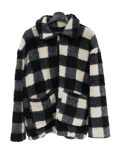 Manteau à carreaux crème, noir et gris - Pull&Bear - M