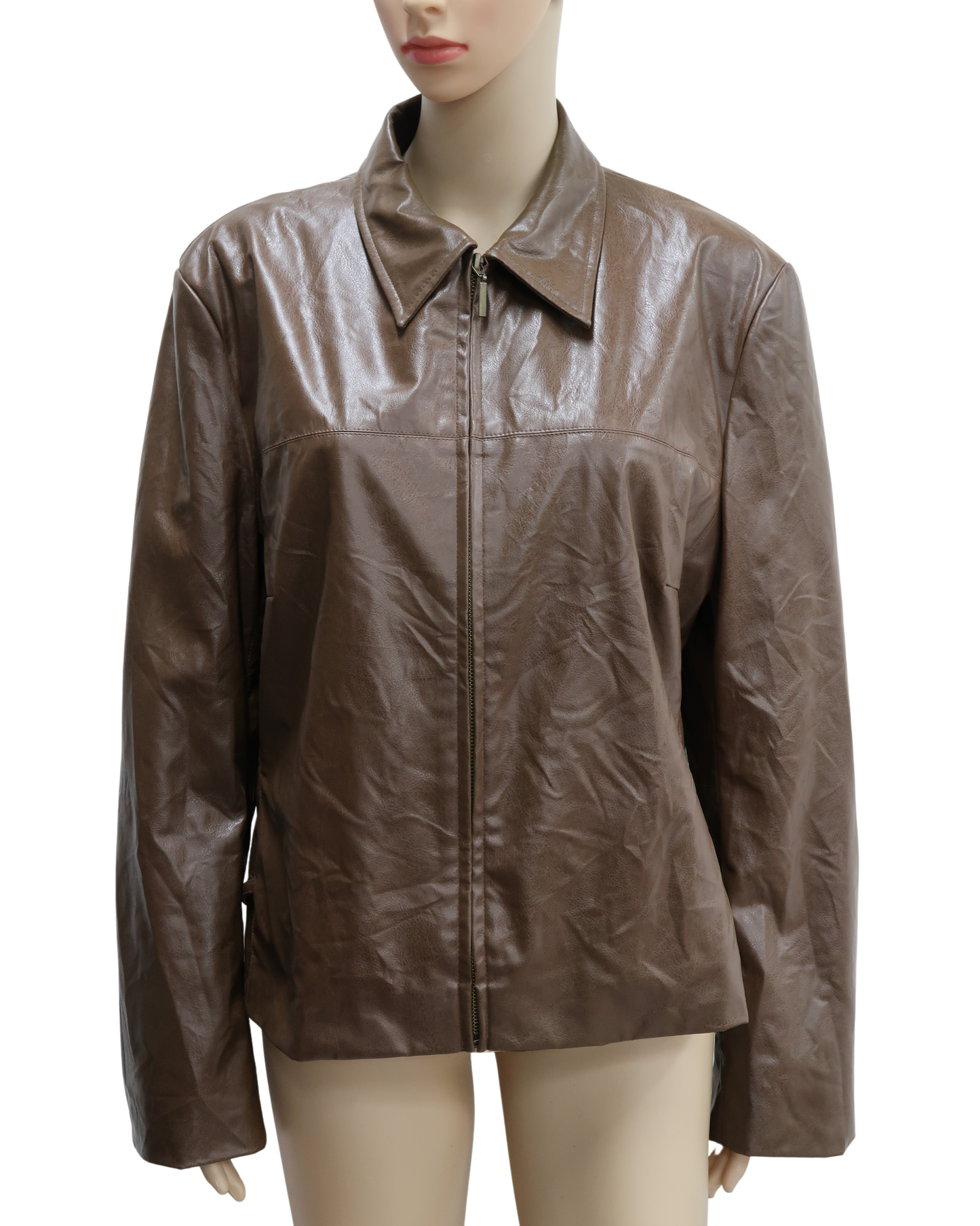 Veste simili cuir marron chocolat à manches longues - M&S Mode - XL