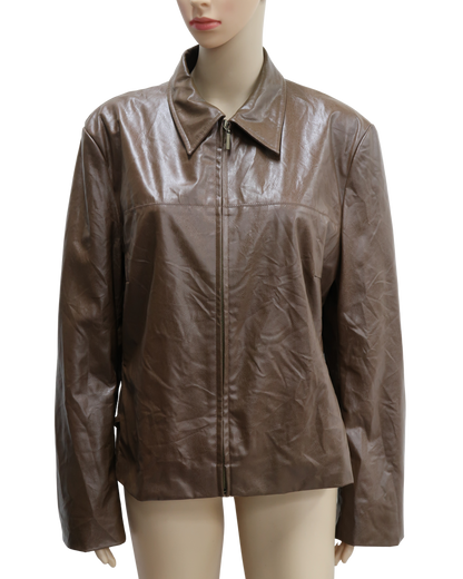 Veste simili cuir marron chocolat à manches longues - M&S Mode - XL