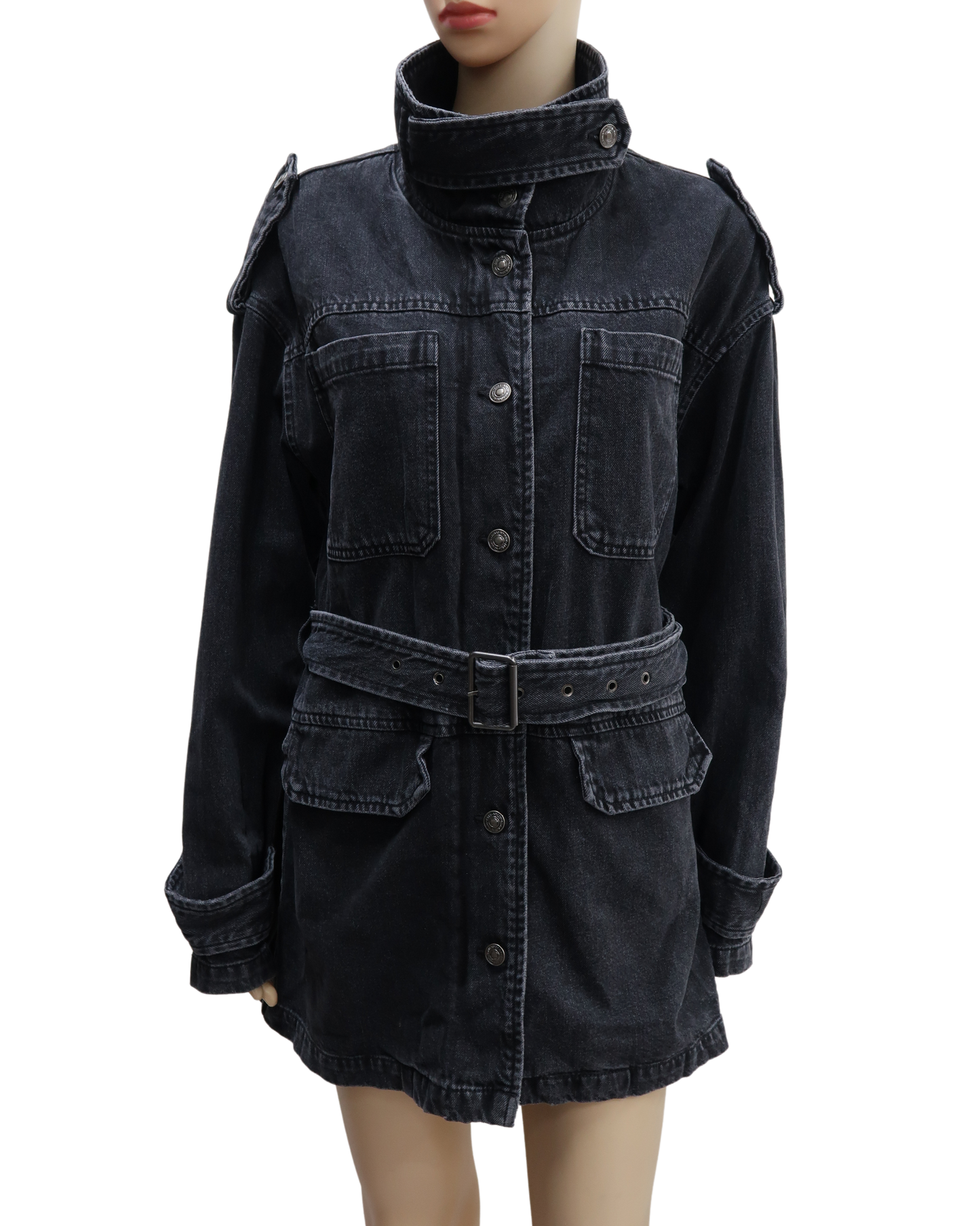 Veste longue en jean noire - Zara - S