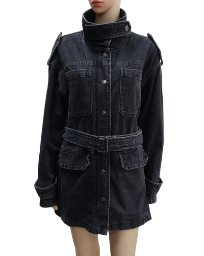 Veste longue en jean noire - Zara - S