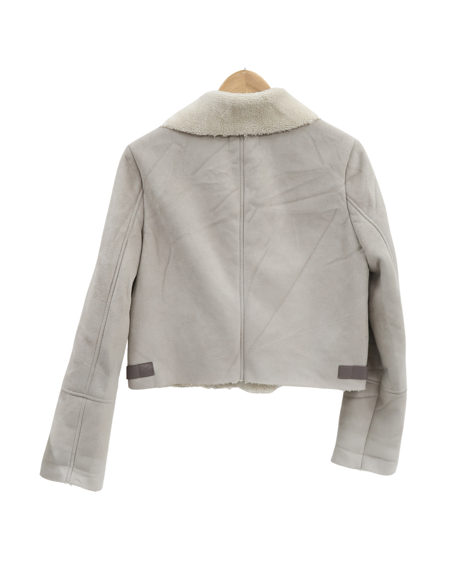 Manteau crop gris clair avec moumoute Beige - Bershka - S