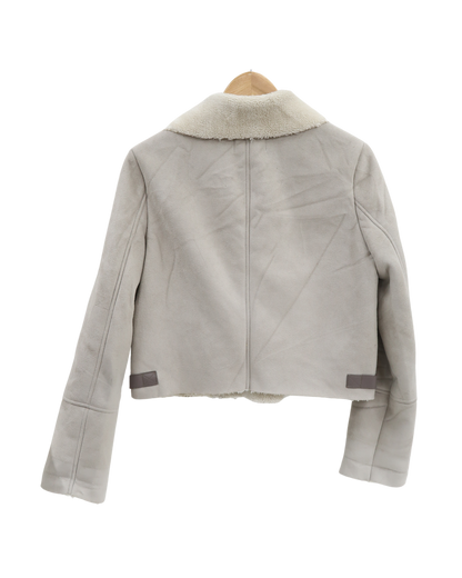 Manteau crop gris clair avec moumoute Beige - Bershka - S