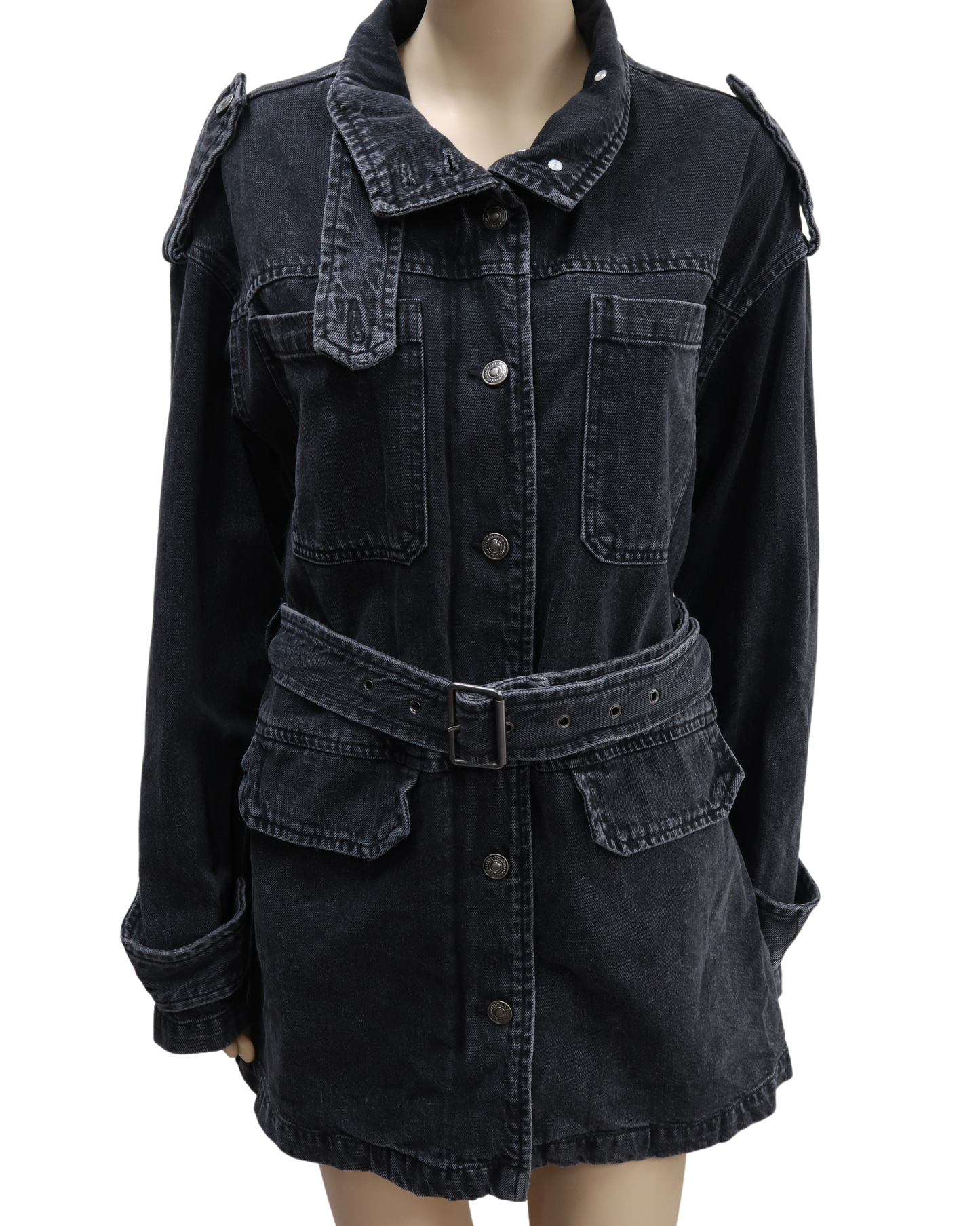 Veste longue en jean noire - Zara - S