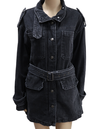 Veste longue en jean noire - Zara - S