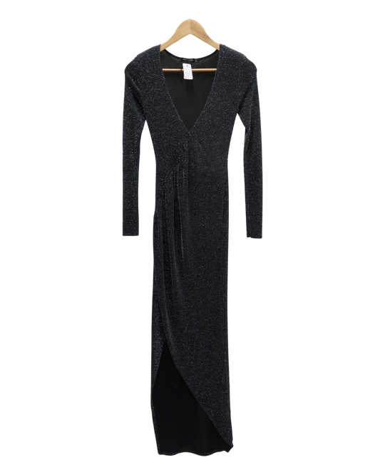 Robe longue noire pailletée argent - Nastygal - XXS