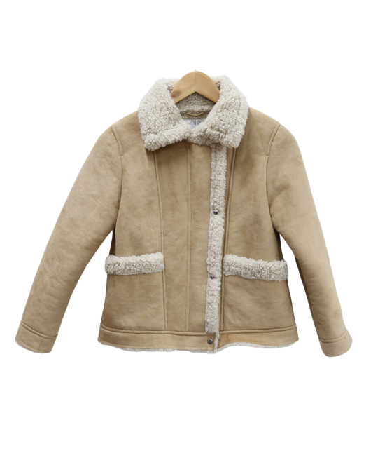 Manteau beige avec moumoute - Zara - 11/12 ans (152 cm) - Fille