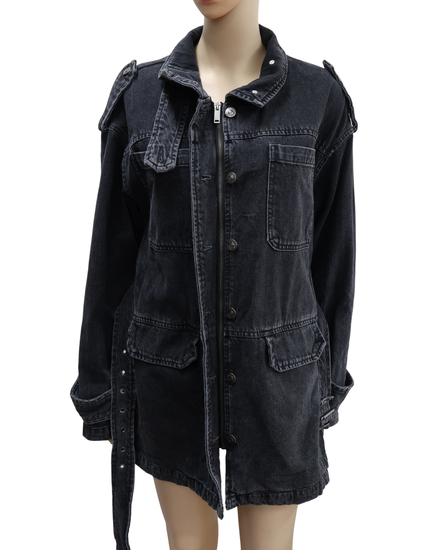 Veste longue en jean noire - Zara - S