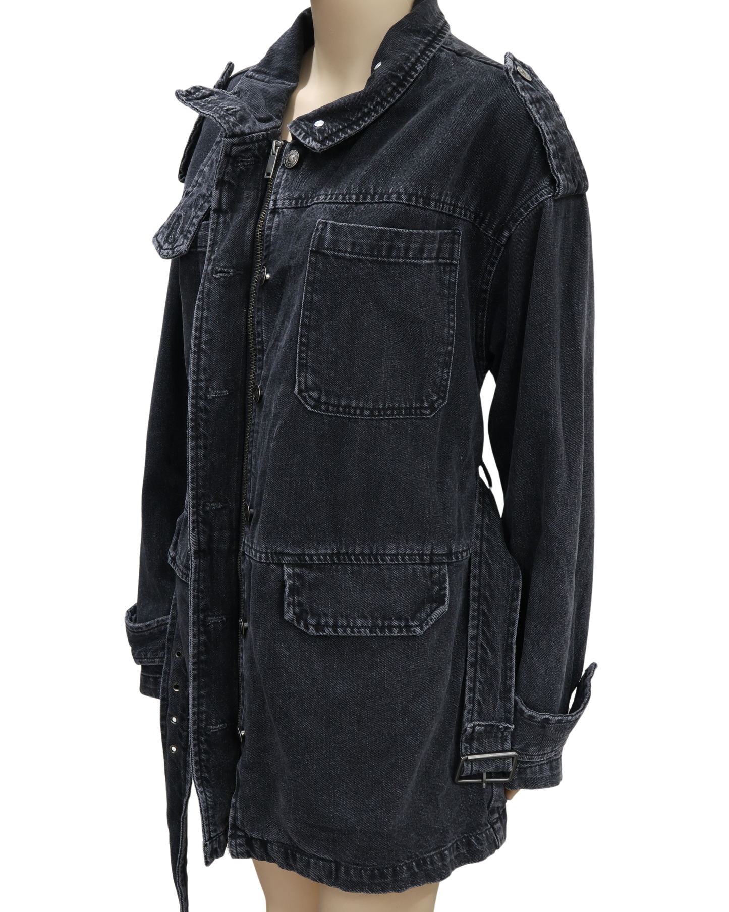 Veste longue en jean noire - Zara - S