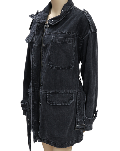 Veste longue en jean noire - Zara - S