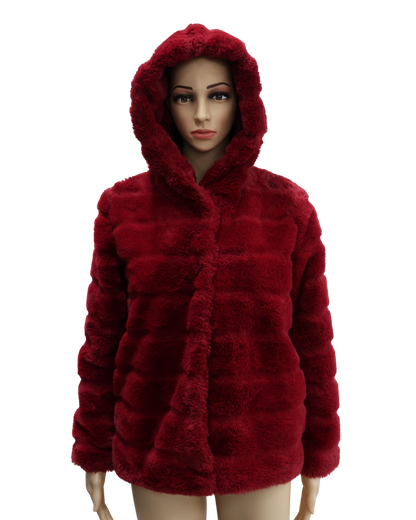 Manteau en fourrure à capuche rouge - Jennyfer - XS