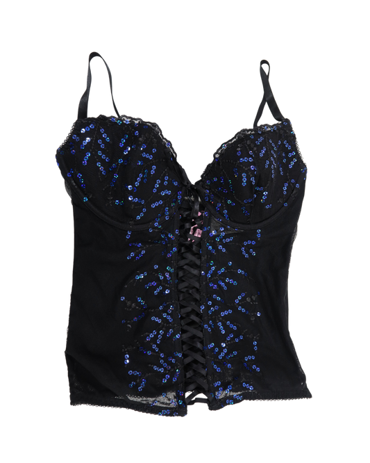 Corset noir à sequins bleu - B Sexy Lingerie & Fashion - L