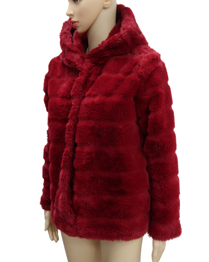 Manteau en fourrure à capuche rouge - Jennyfer - XS