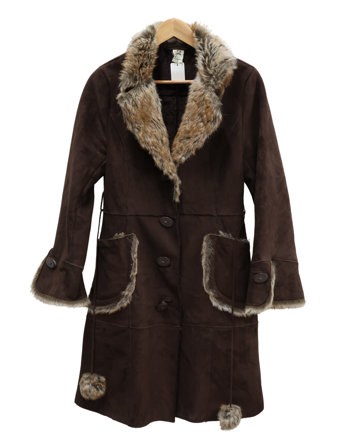 Manteau long en daim marron avec fourrure - Jacqueline Riu - S/M