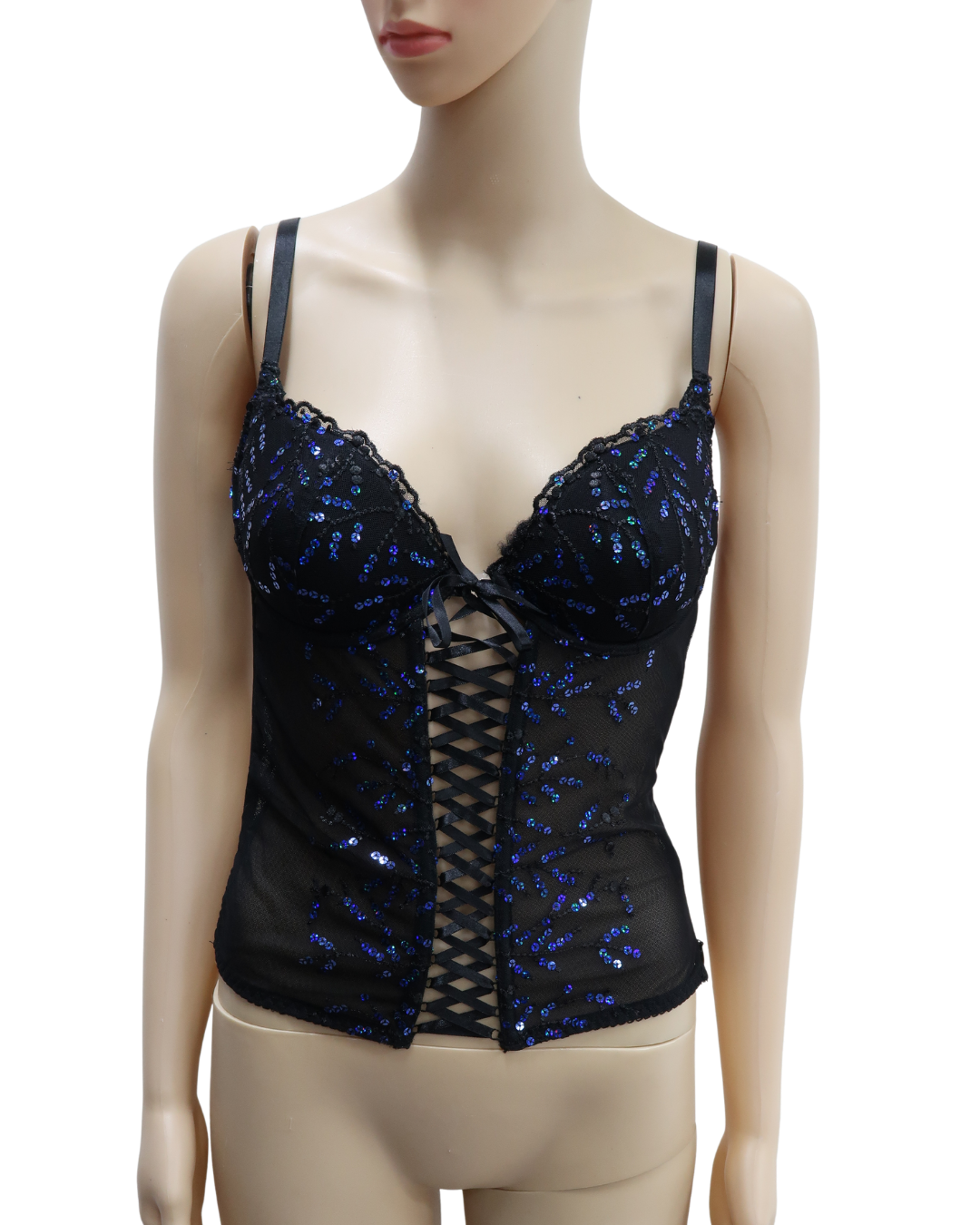 Corset noir à sequins bleu - B Sexy Lingerie & Fashion - L