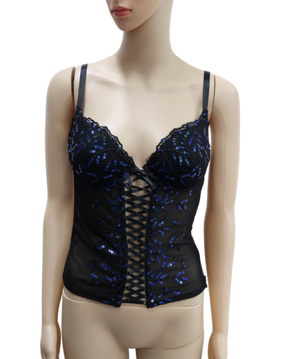 Corset noir à sequins bleu - B Sexy Lingerie & Fashion - L