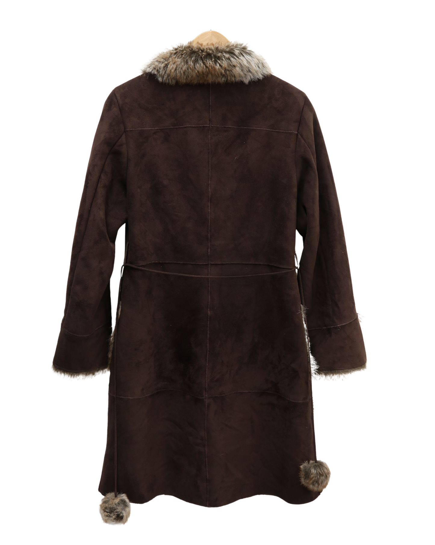 Manteau long en daim marron avec fourrure - Jacqueline Riu - S/M