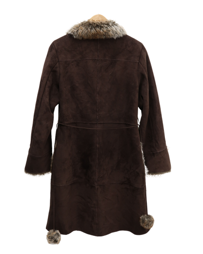 Manteau long en daim marron avec fourrure - Jacqueline Riu - S/M