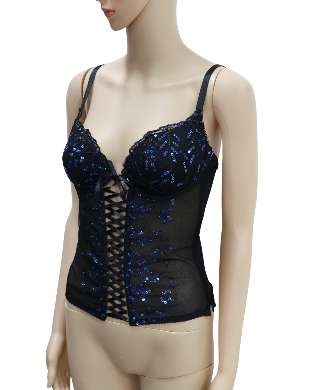 Corset noir à sequins bleu - B Sexy Lingerie & Fashion - L