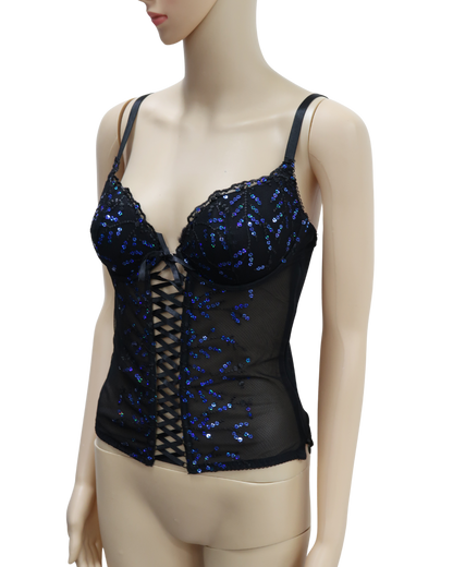 Corset noir à sequins bleu - B Sexy Lingerie & Fashion - L